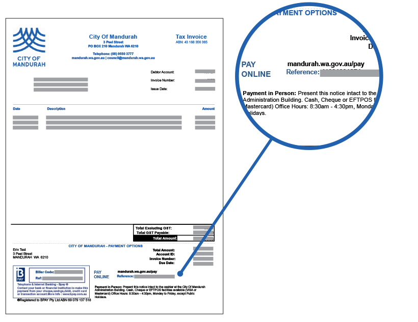 Sample invoice showing reference number location