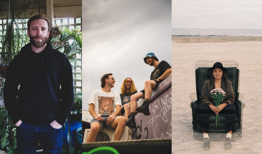 A collection of three images showcasing local Mandurah musicians
