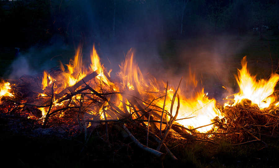 Grass and sticks on fire