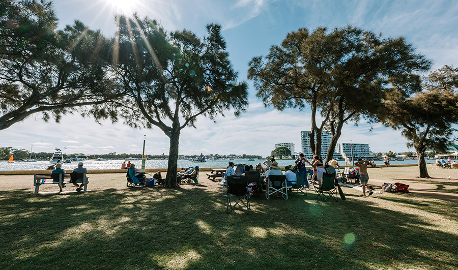 People outside at Mandurah foreshore