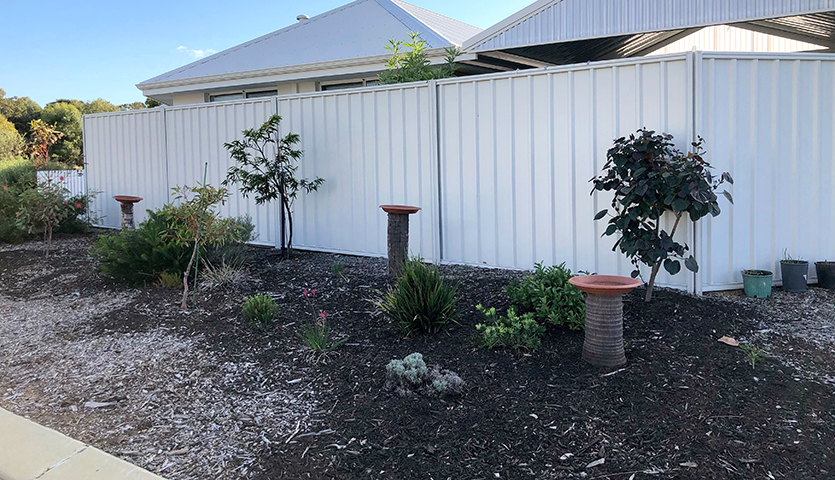 A waterwise verge garden with mulch and plants