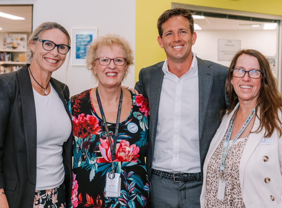 Dawesville MLA Lisa Munday, Jacqui Shields from CAHS, Mayor Rhys Williams and Teena Miller from City of Mandurah at Falcon Library