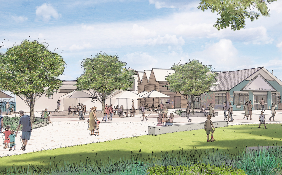 Artist impression drawing showing renewal works, paved and grassed areas along Eastern Foreshore