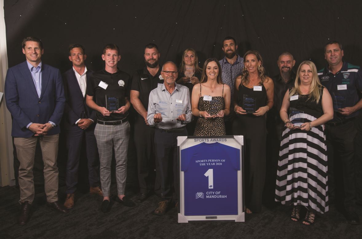Group photo of 2020 Mandurah Sports Awards winners  