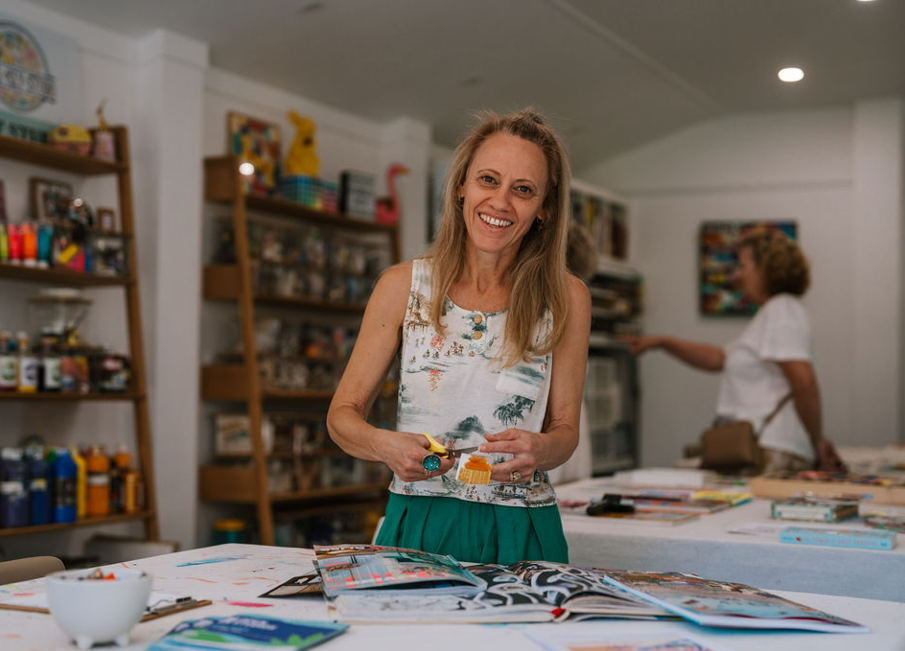 Woman in art studio looking at the camera