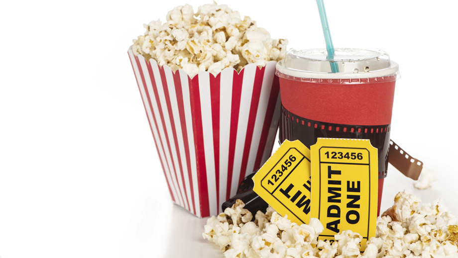Movie tickets, movie drink and popcorn
