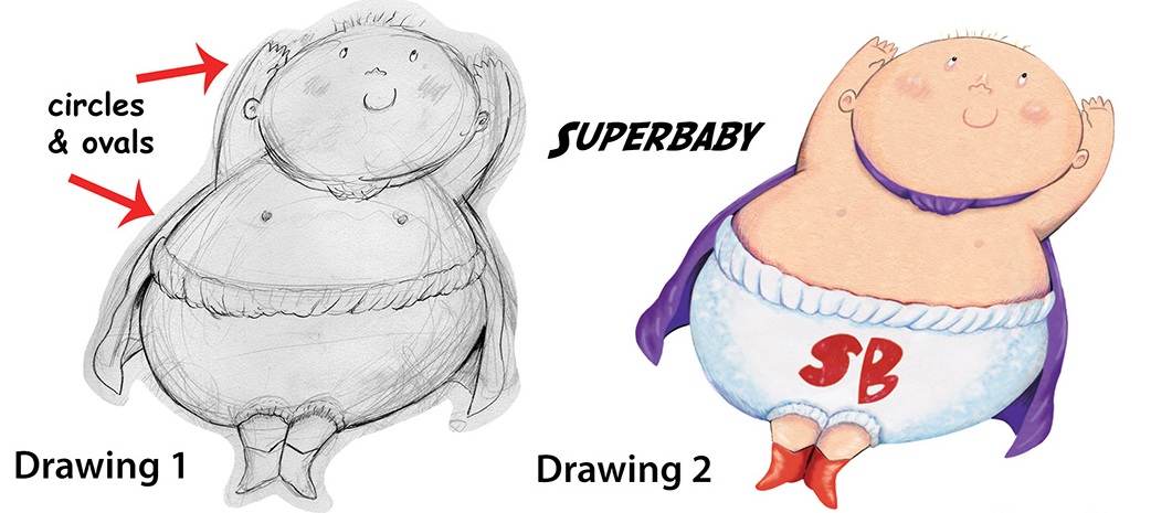 Illustration stages of a superbaby drawing